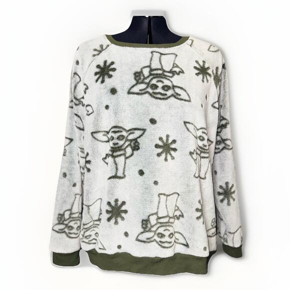 Star Wars Women's XL Grogu Baby Yoda Fleece Velvet Burnout Olive Green Pullover - Picture 1 of 5